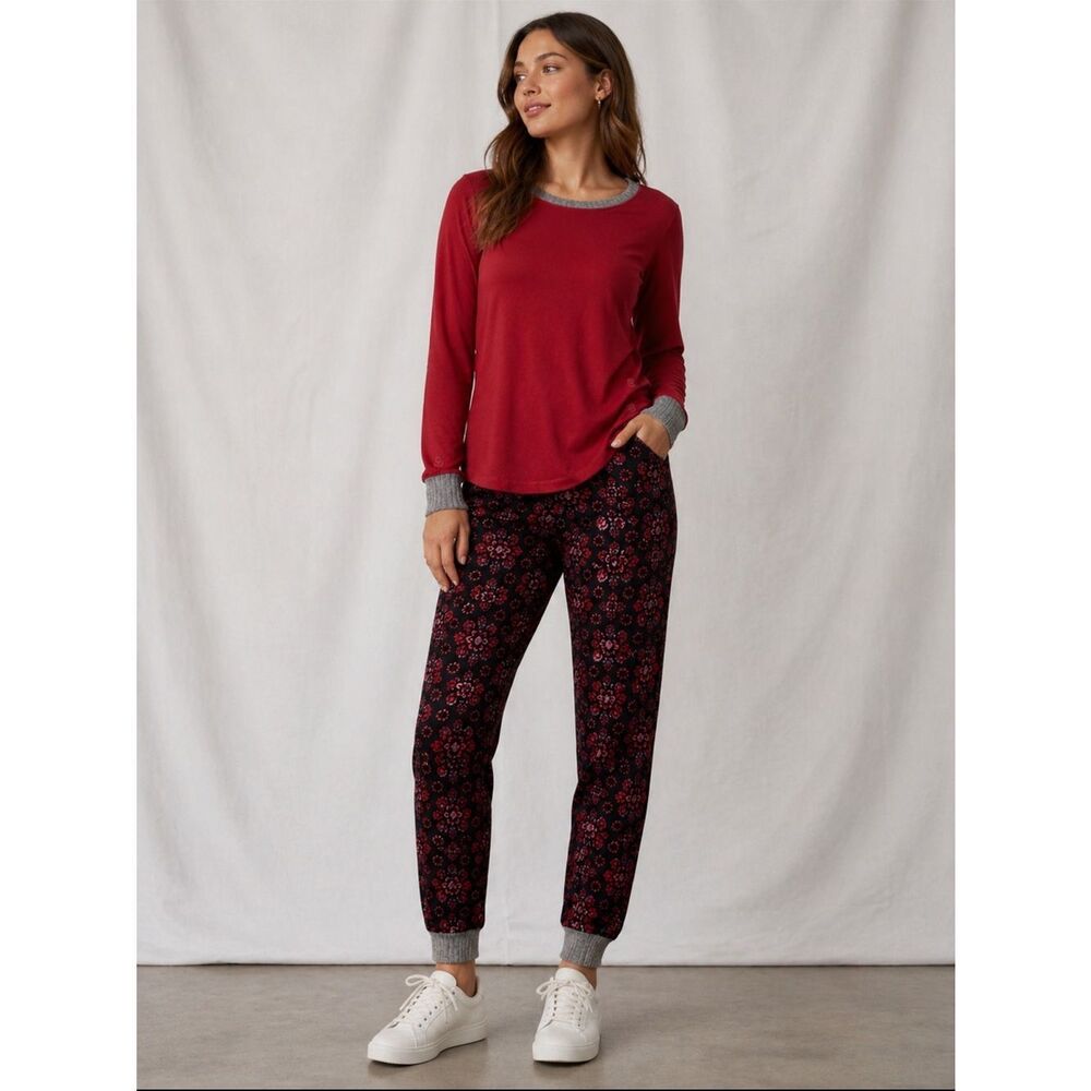 Cuddl Duds Red Floral Pajama Set Size Large Soft Cozy Lounge Sleepwear